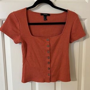 F21 burnt orange square neck top